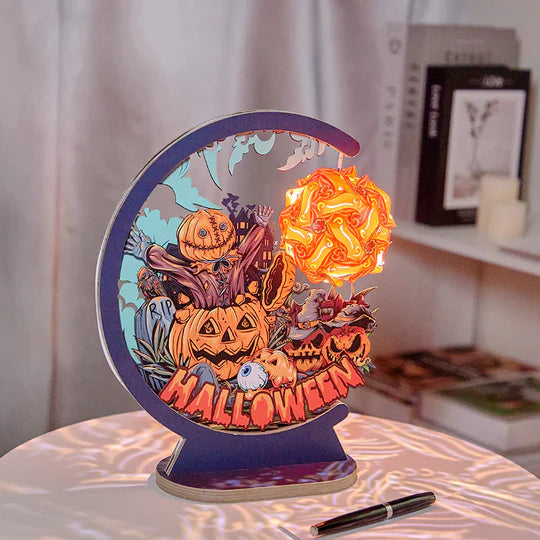 Halloween pumpkin 3D Paper Carving Night Lights - kexi-life.com