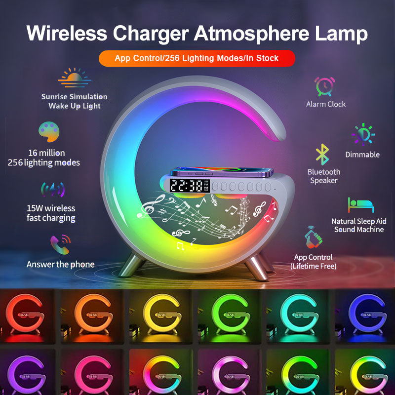 Intelligent Atmosphere Lamp Bluetooth Speaker Wireless Charger Bedside Lamp Sunrise Wake-up Lamp Polar Lamp Alarm Clock - kexi-life.com