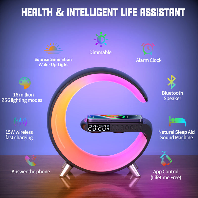 Intelligent Atmosphere Lamp Bluetooth Speaker Wireless Charger Bedside Lamp Sunrise Wake-up Lamp Polar Lamp Alarm Clock - kexi-life.com