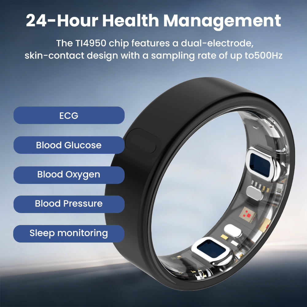 Kexi-life V8 High-end Flagship Blood Glucose ECG/EKG Blood Pressure Monitoring AI Health Analysis Smart Ring